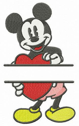 Mickey Mouse with heart monogram machine embroidery design