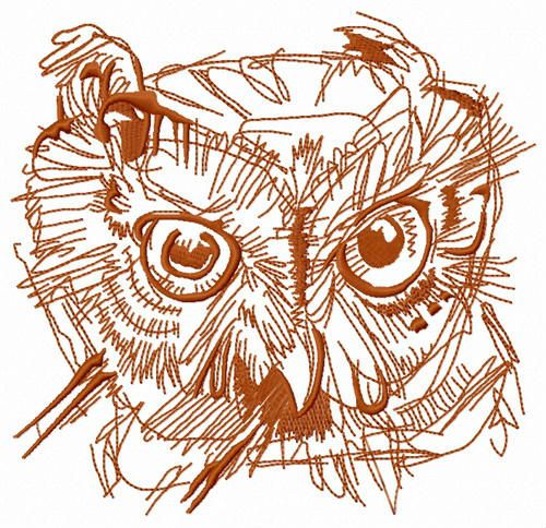 Wild owl head one color machine embroidery design