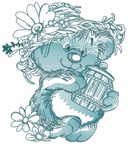 Rustic bear with honey pot 2 machine embroidery design