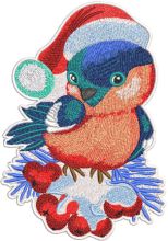 Christmas bullfinch with berries embroidery design