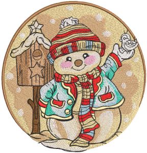 Cheerful snowman with a mailbox