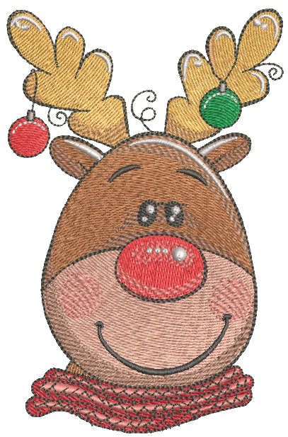 Smiling Christmas deer tree embroidery design