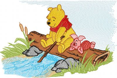 Pooh river machine embroidery design