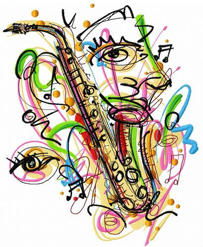 Saxophone machine embroidery design