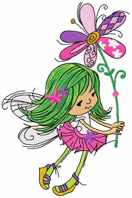 Little cute fairy with flower embroidery design