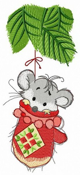 Mouse on fir tree machine embroidery design