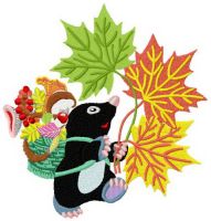 Mole in autumn forest embroidery design