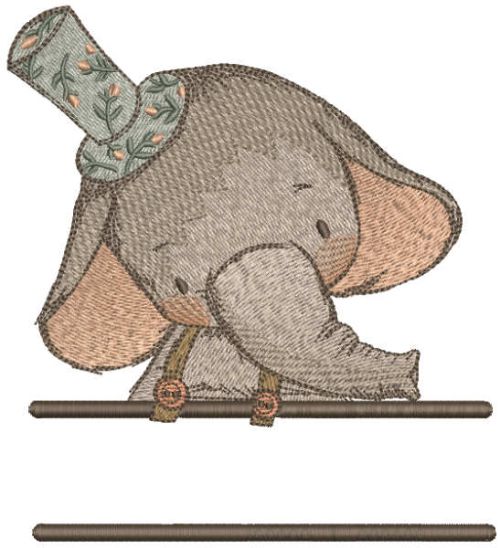 Elephant in top hat monogram embroidery design