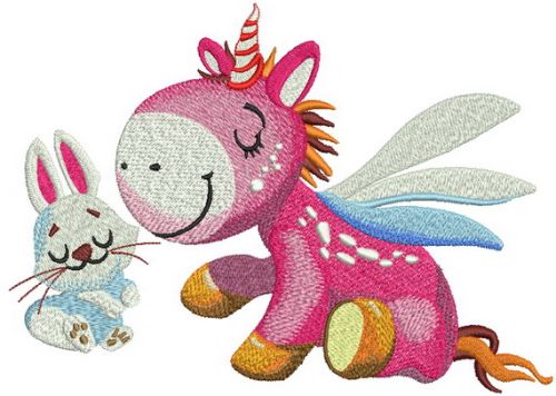 Dreamy unicorn and bunny machine embroidery design