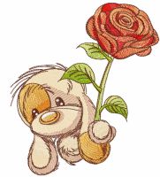 Loving dog with flower embroidery design