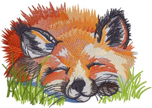 Fox sleeping in the grass embroidery design