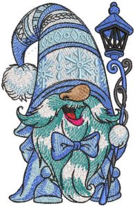 Funny winter dwarf lantern embroidery design