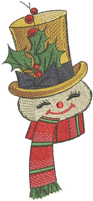 Snowman with scarf and hat embroidery design