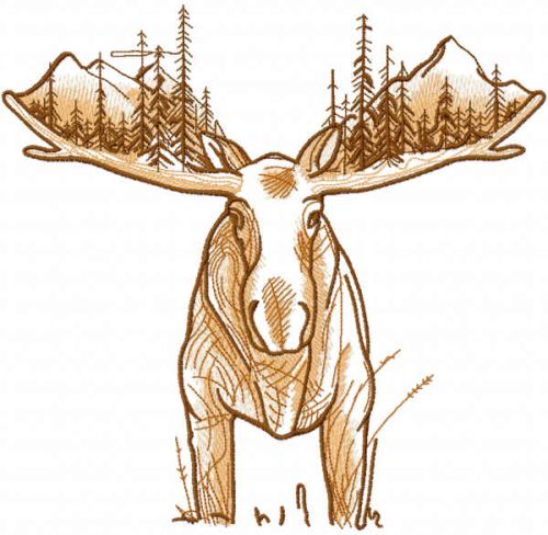 Moose world embroidery design