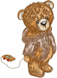Teddy with toy car embroidery design