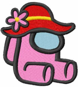 Among us with summer hat embroidery design