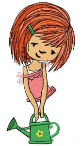 Girl with watering can 5 embroidery design