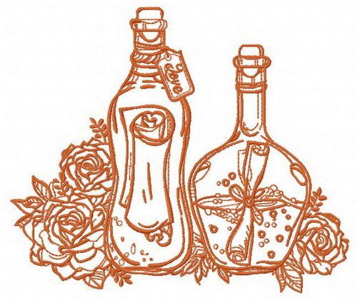 Bottles and flowers 3 machine embroidery design