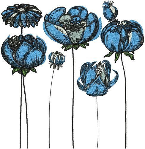 Blue meadow machine embroidery design