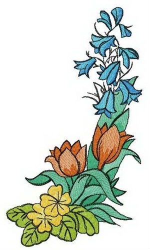 Bellflowers, tulips and daisies machine embroidery design