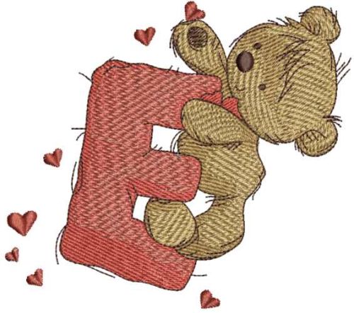 Cute Teddy bear with letter e embroidery design