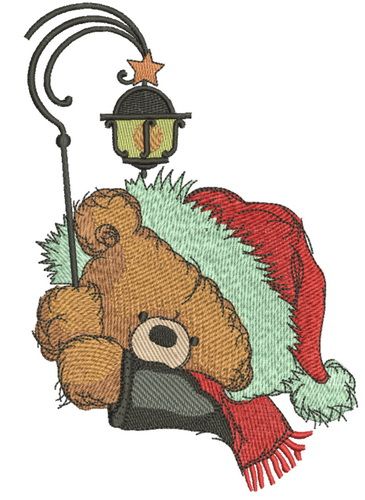 Teddy bear with lantern 3 machine embroidery design