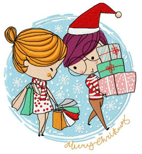 Christmas shopping machine embroidery design