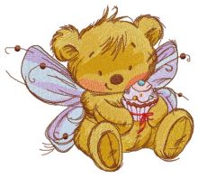 Bear fairy with cupcake embroidery design
