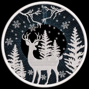 Diseño de bordado de ciervos del bosque nevado de invierno