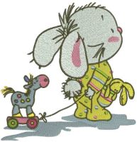 Rabbit's loving toys embroidery design