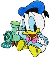Donald Duck with train toy embroidery design