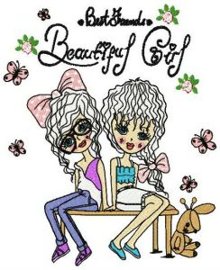 Best friends beautiful girl embroidery design