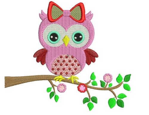 Spring baby owl machine embroidery design