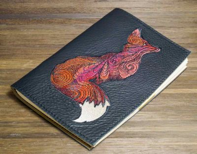 Embroidered leather cover with Fox dreams design