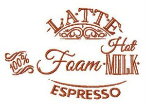 Written latte recipe embroidery design