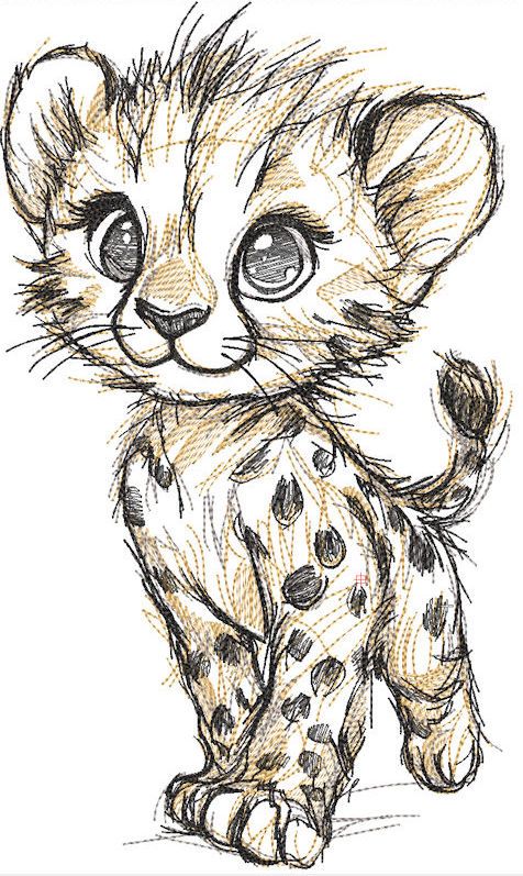 Walking jaguar cub sketch embroidery design