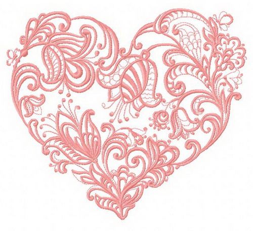 Floral heart machine embroidery design  