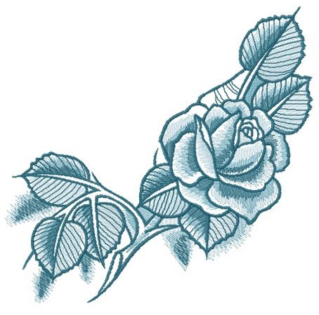 Blue rose with shadow machine embroidery design