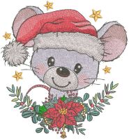 Santa Mouse with christmas wreath embroidery design