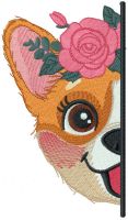 Corgi hiding embroidery design