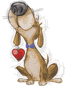 Loving dog with a heart embroidery design