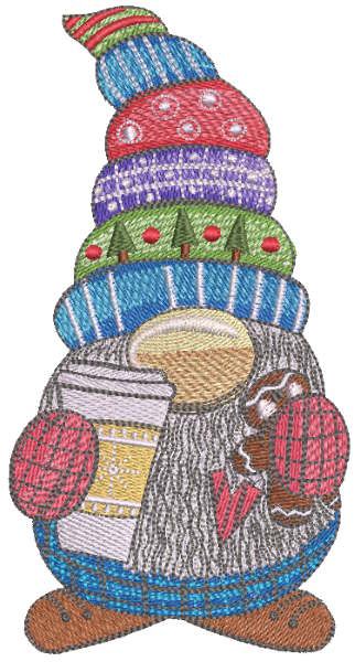Dwarf with a glass of coffee and gingerbread embroidery design