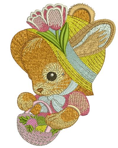 Bunny with flower basket 2 machine embroidery design
