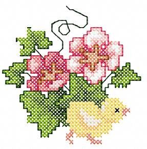 Easter Chicken flower cross stitch free embroidery design
