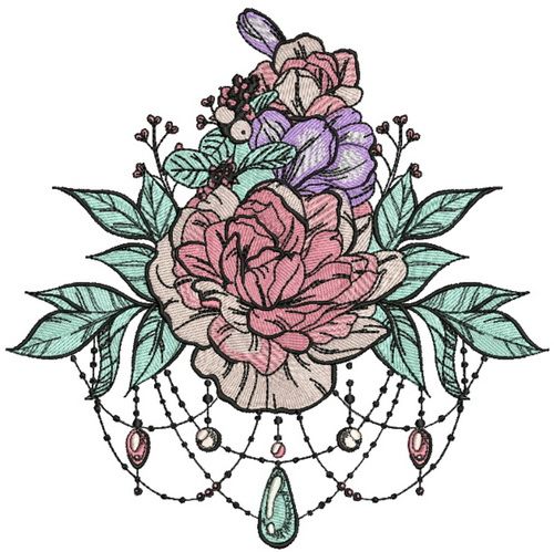 Peony bouquet machine embroidery design