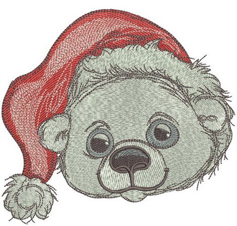 Polar bear in Santa hat machine embroidery design