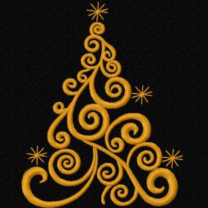 Golden swirl Christmas tree embroidery design