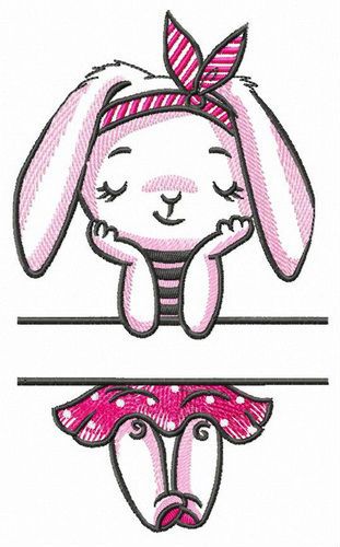 Bunny girl monogram machine embroidery design