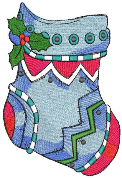 Blue christmas sock embroidery design