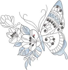 Schmetterling-Blumen-Stickerei-Design